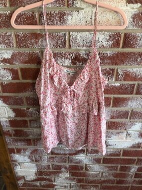 Wallflower Pink Floral Ruffle-Front Spaghetti Strap Cami Juniors Sz L Cottagecor